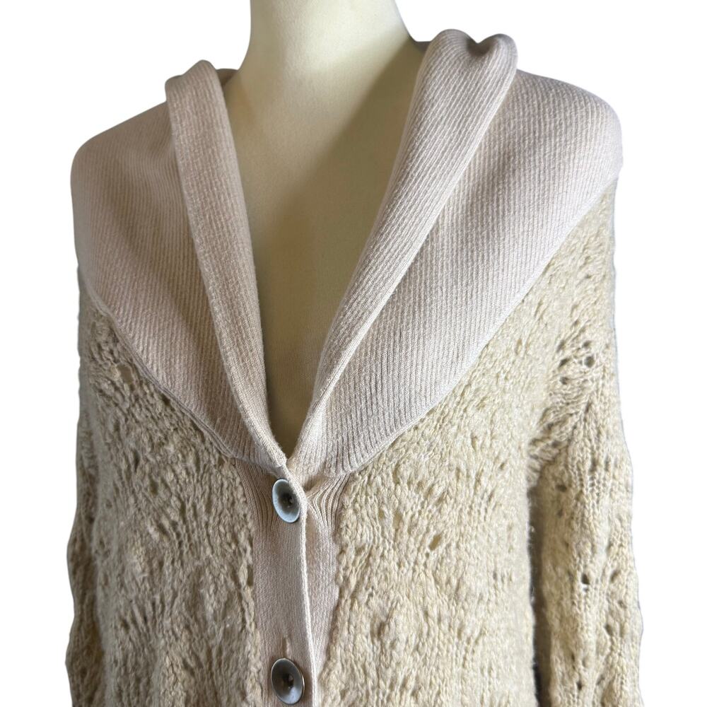 Free People Beige Textured Knit Long Button Front Cardigan Sweater, Size Medium - Picture 3 of 10